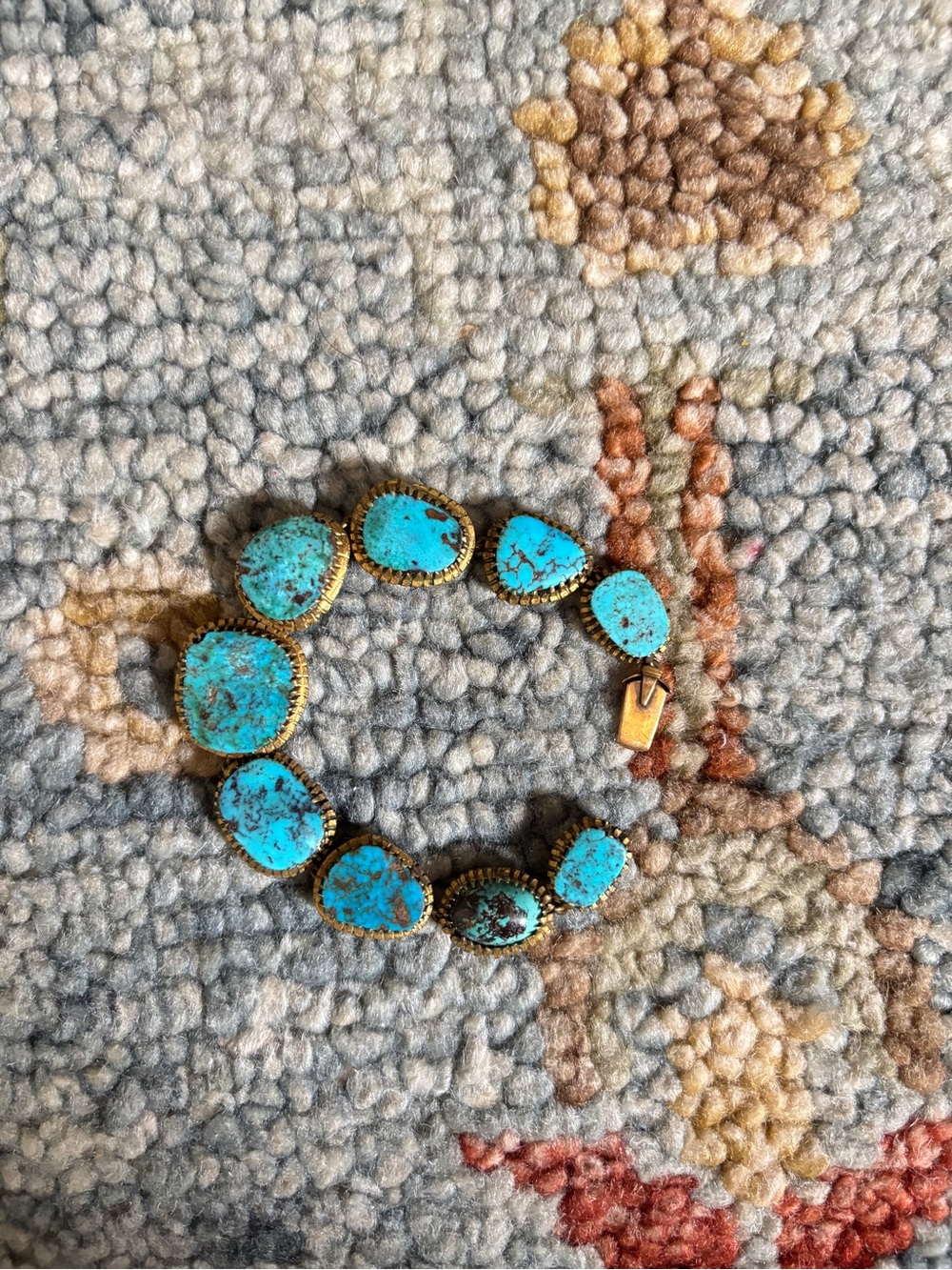 Vintage/Estate hand made Gold plated Turquoise eternity bracelet - Women Jewelry - Picture 3 of 6